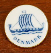 Vintage Costume Jewelry Bing Grondahl Porcelain Delft Viking Ship Brooch Pin - £15.81 GBP