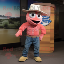 Pink Salmon mascot costume character dressed with a Bootcut Jeans and Hat pins - £969.29 GBP