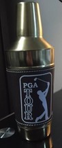 9&quot; PGA TOUR Brass and Leather Cocktail Shaker Mixer Never Used Gold Tone Brown - £6.12 GBP