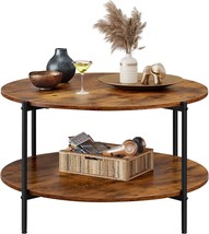 Wlive Round Coffee Table, Living Room Table With 2-Tier Storage, Rustic Brown. - £81.30 GBP