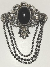 VTG Germany Ornate Rhinestone Antiqued Silver 3 Dangle Ball Chain Brooch... - £37.20 GBP