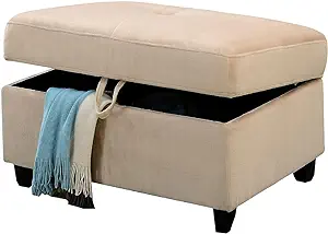Beige Velvet Upholstered Ottoman With Storage - £456.13 GBP