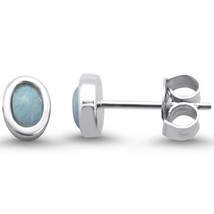 Sterling Silver Oval Natural Larimar Stud Earrings - $34.21 CAD