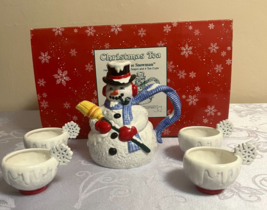 Department 56 Christmas Tea Set Snowflake And The Snowman Teapot And Fou... - $26.72