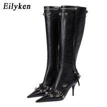 Ilyken plus size 43 new design rivet side zip women knee high boots fashion pointed toe thumb200