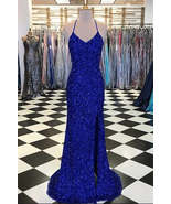 Royal Blue Sequin Mermaid Prom Dress Formal Evening Dresses - £106.72 GBP