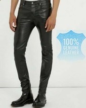 Mens Leather Jeans Pants trouser Breeches Quality Cow Plain Leather Blac... - $114.58