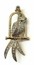 Parrot Bird Swing Rhinestone Gold Tone Brooch Pin Jewelry Animal Themed - £18.80 GBP