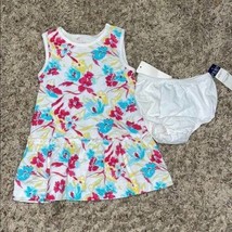 Girls Dress &amp; Bloomers Chaps 2 Pc White Multi Floral Sleeveless Summer- ... - £9.69 GBP