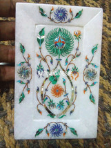 7&quot;x5&quot; White Marble Serving Dish Tray Malachite Gems Inlay Christmas Deco... - £144.54 GBP
