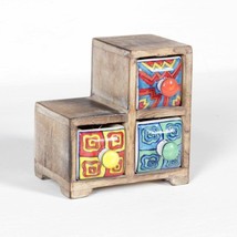 Wooden Chest of 3 Drawer Decorative Ceramic Box - £60.15 GBP