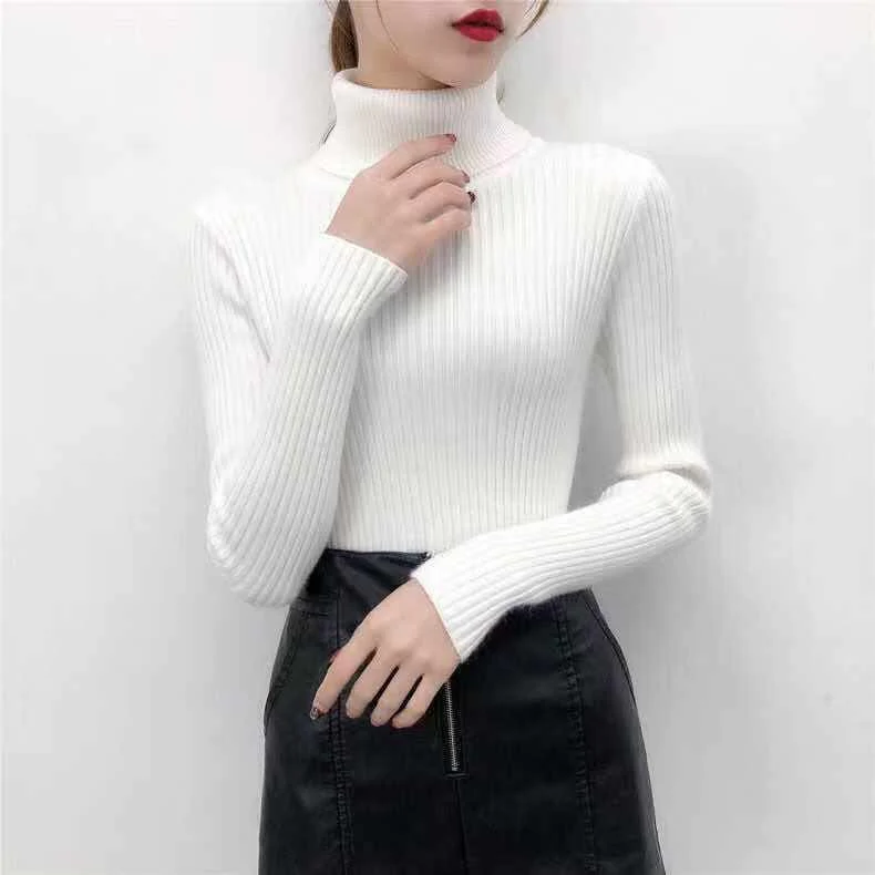 Women White Turtleneck Sweater Winter Keep Warm casual top - £25.63 GBP