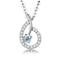 18 Inch High Polish Stainless Steel Pendant Necklace Sea Blue and Clear CZ wi... - £9.87 GBP