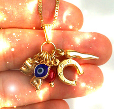 Haunted Royal Lucky 7 Necklace Money Luck Protection Win Golden Royal Magick - £176.53 GBP
