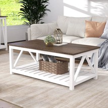 Rustic Vintage Living Room Table With Shelf, 40 White, Choochoo Farmhouse Coffee - $139.93