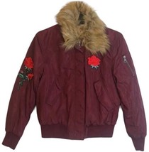 Ultim8 Brand burgundy faux fur collar rose appliqué bomber Jacket  Juniors Sz L - £19.54 GBP