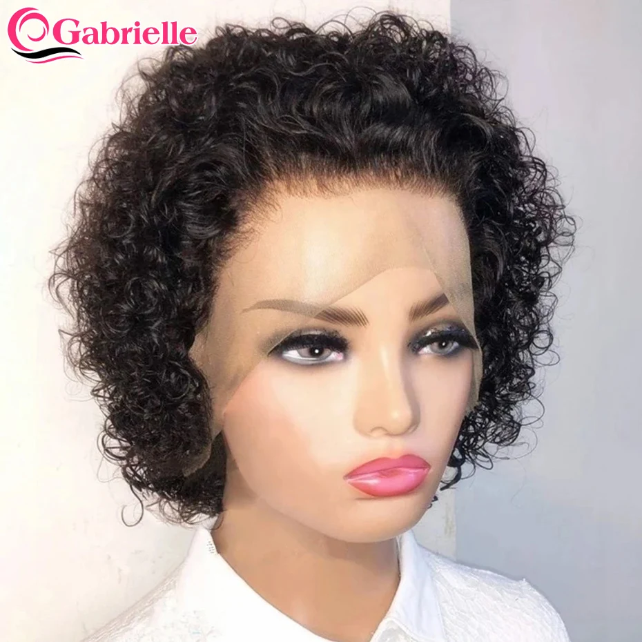 Gabrielle Pixie Cut Human Hair Wigs Brazilian Short Bob Curly Colored Wig f - £36.80 GBP