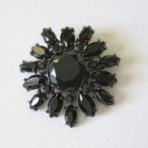 Monet Black Rhinestone Pin Signed Flower Brooch 2 Inches Signed - £22.95 GBP