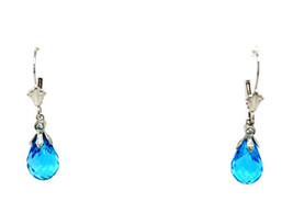 10k White Gold Blue Topaz &amp; Diamond Dangle Drop Earrings 2.4g - £194.27 GBP