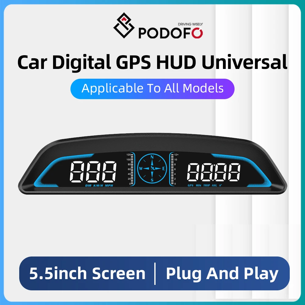 Podofo GPS HUD Auto Speedometer 5.5&#39;&#39; LCD Head Up Display Car Smart Digital - £29.00 GBP