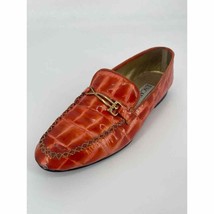 Escada Loafers Sz 9.5 Orange Textured Patent Leather Slip On Shoes - £19.58 GBP