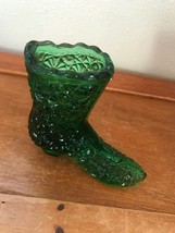 Vintage Reproduction Depression Glass Dark Green Women’s Boot Small Vase Figurin - £10.34 GBP
