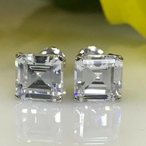 4Ct Asscher Simulated Diamond Stud Earrings 14k White Gold Plated - £52.49 GBP