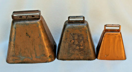 Rare Vintage Lot Of 3 Heavy Iron Graduated Cow Bells With Clappers Sound Great - £15.68 GBP