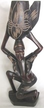 FOLK ART DOMINICAL REPUBLIC CARVED WOOD SCULPTURE FIGURINE WOMAN CARRIES... - $23.52