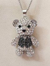 Austrian Crystal Articulating Teddy Bear Pendant, 29-31 Inches in Silvertone - £11.93 GBP