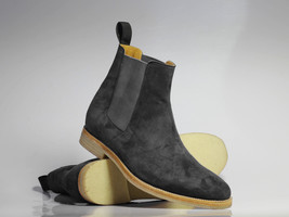 Handmade Men&#39;s Gray Suede Ankle High Chelsea boots, Men Designer Formal ... - £125.85 GBP+