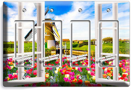 Window View Windmill Tulips Farm 4 Gang Gfci Light Switch Wall Plates Room Decor - £16.17 GBP