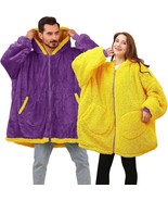Wearable Blanket Hoodie with Zip Women Men Fuzzy Warm Sherpa Reversible Oversize - £39.84 GBP
