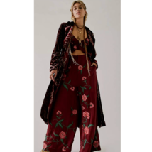 New Free People FP x Anna Sui Poppy Embroidered Set $298 SIZE 2 Wine  - £133.05 GBP