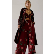 New Free People FP x Anna Sui Poppy Embroidered Set $298 SIZE 2 Wine  - £126.47 GBP