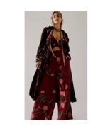New Free People FP x Anna Sui Poppy Embroidered Set $298 SIZE 2 Wine  - £132.77 GBP