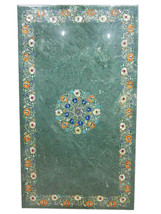 3&#39;x6&#39; Green Marble Top Center Dining Table Semi Precious Inlay Floral Home Decor - £2,622.96 GBP