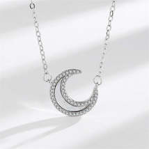 Shell &amp; Cubic Zirconia Silver-Plated Moon Pendant Necklace - £11.15 GBP