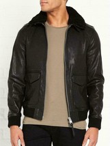 Veste en cuir noir pour homme Aviator Bomber Veste en peau d&#39;agneau pure... - £121.64 GBP