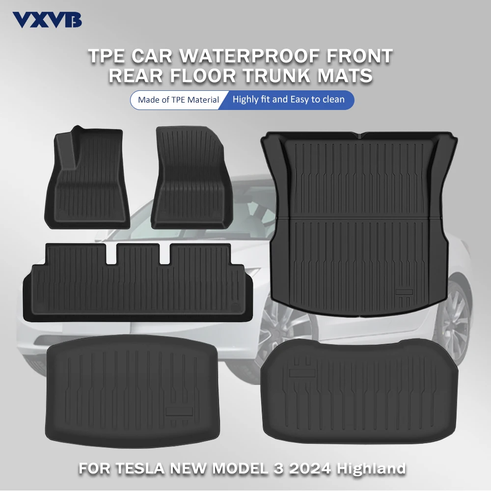 For New Tesla Model 3 Highland 2023 2024 TPE Floor Mats Trunk Mat Waterproof - £31.11 GBP+