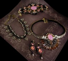 Stunning moonglow jewelry set - black gothic statement necklace - Rhinestone bra - £255.56 GBP