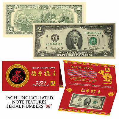 2020 Chinese Lunar New YEAR of RAT 1976 Bicentennial $2 Bill w/Foldover - S/N... - $27.07