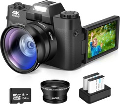 4K Digital Camera,Vlogging Camera With Wifi For Youtube,Autofocus 16X, Black - £112.96 GBP