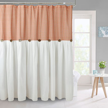 HIG Farmhouse Buffalo Plaid Textured Cotton Linen Shower Curtain with Buttons - £42.56 GBP