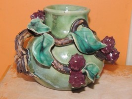 Lychee Fruit Branch 5&quot;x4.5&quot; Chinese Vase Planter Polychrome Drip Glaze M... - $373.12 MXN