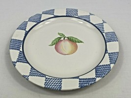 Pfaltzgraff Hopscotch Fruit 8&quot; Plate Peach - Blue Check Stoneware - £7.90 GBP