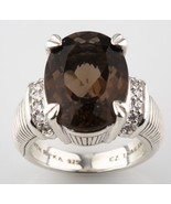 Judith Ripka Sterling Silver Smoky Quartz Prong-Set Ring Size 6.25 w/ CZ... - $2,873.82 MXN