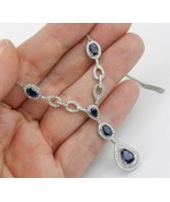 22CT  Oval Cut Simulated Sapphire &amp; Diamond Necklace 925 Silver Gold Plated - $372.08 CAD
