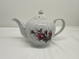 Vtg Pink Roses Bouquet Porcelain Tea Pot Music Box - Japan - 1950s-60s W/ Defect - £15.44 GBP