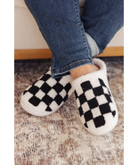 Black Checkered Print Fuzzy Slip On Winter Slippers - $13.95 CAD